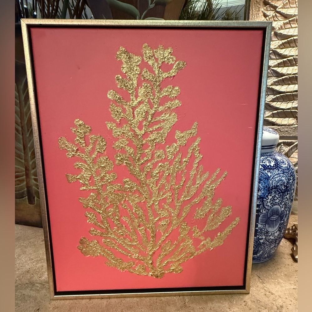 Elegant Textured Sea Coral Canvas in a Gold Frame